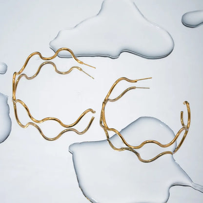 Stainless Steel Wave Shape C-Hoop Earrings